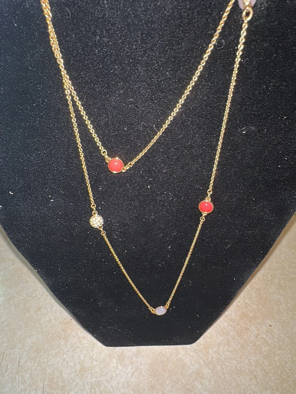 Kate Spade  Gold Layered Necklace with White and Coral Discs